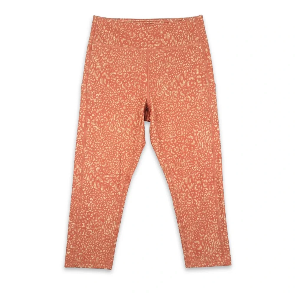 Tek Gear Leggings Women Large Orange Animal Print Capri Workout Gym Yoga Pocket